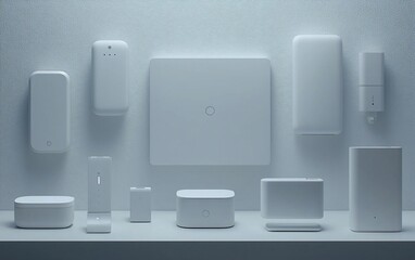 Poster - Minimalist white electronic devices on a shelf.