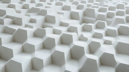 Fototapete - Futuristic 3D Honeycomb Mosaic on White Background: Realistic Geometric Hexagonal Grid Texture
