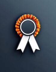 Orange rosette award, dark background.