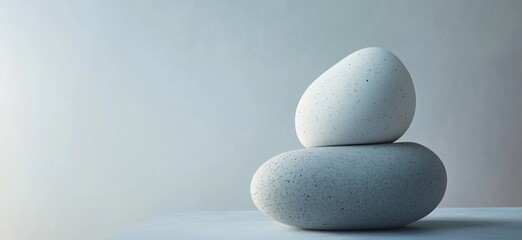Poster - Minimalist stone arrangement showcasing smooth, textured stones in calming colors, emphasizing tranquility and balance, copy space for text