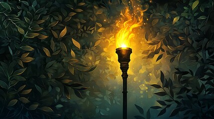 Wall Mural - Flaming Torch Amidst Lush Green Foliage