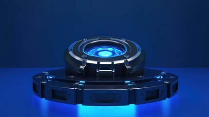 Poster - Futuristic Blue Lighted Technology Device on Display