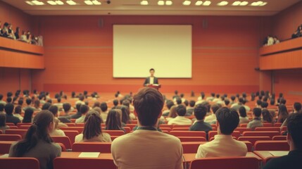 Poster - A Speaker Presents To A Large Audience In An Auditorium