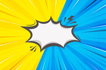 Poster - comic book superhero background with speech bubble frame. retro starburst compare template with yell