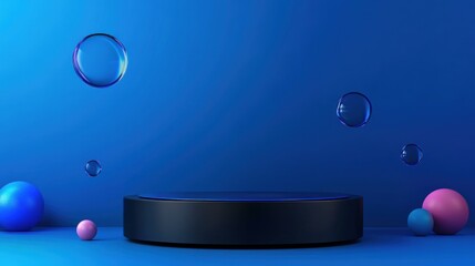 Poster - Abstract Blue Background With Floating Bubbles And Platform