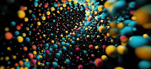 Poster - colorful abstract representation of molecular structures with vibrant spheres in a dynamic 3d space,