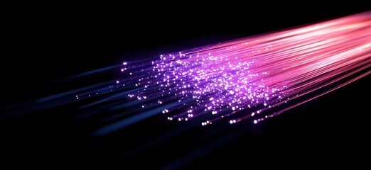 Poster - vibrant fiber optic light trails creating dynamic visual effects in dark background, copy space for 