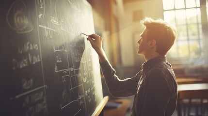 Poster - Young Man Writing Equations On Chalkboard