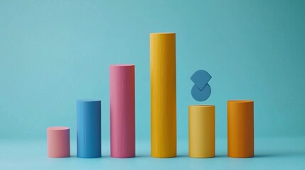 Poster - Colorful 3D bar graph showing growth with a blue pie chart.