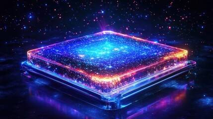 cosmic nebula contained within a glass cube