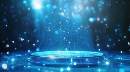 Poster - Glowing Blue Platform with Sparkling Particles