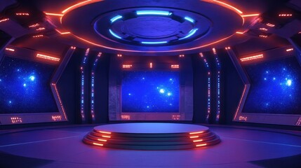 Poster - Futuristic spaceship interior with illuminated stage