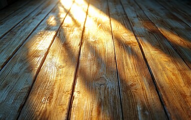 Poster - Sunlit wooden floor with shadows.
