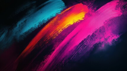 Wall Mural - Glowing paintbrush strokes in vibrant neon colors, modern artistic depiction, isolated with a dark gradient background for creative focus and rendering.