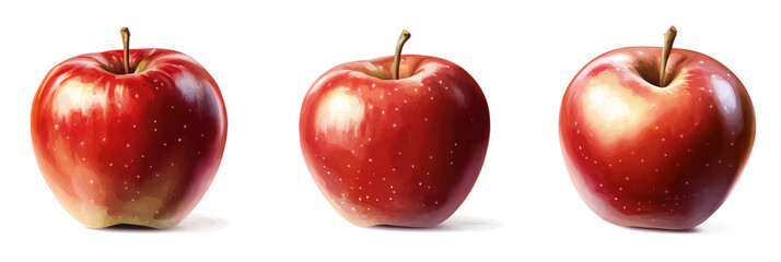 Poster - Red apples trio showcasing vibrant colors, textures, and glossy finishes, perfect for food illustrations or healthy lifestyle themes, isolated on transparent background, png