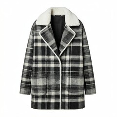 black and white checkered winter coat isolated on white background