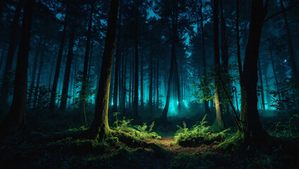 dark forest with lights
