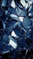 Aufkleber - A stunning close-up of shattered glass pieces reflecting light with a blue tint, creating a striking abstract pattern.