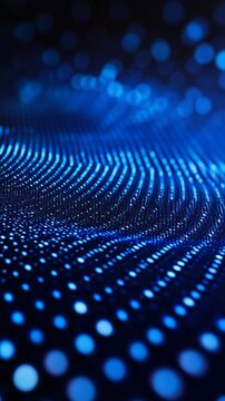 Abstract blue waves of light and digital particles create a mesmerizing depth and movement.