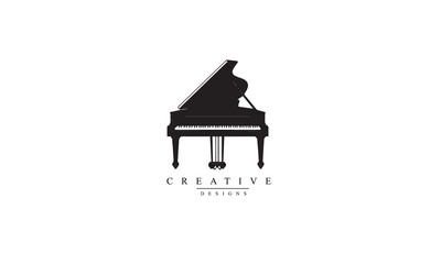 Grand piano front view vector icon. black Logo white background