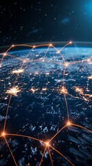 Poster - Vast network connections illuminate the Earth from space during night over the ocean