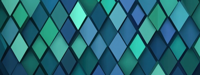 Poster - Diamond Patterns in Blue and Green, vibrant flat design showcasing a seamless repetition of geometric shapes, ideal for modern digital applications.