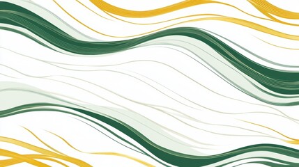 Poster - Abstract wavy lines in green and gold create a dynamic flat pattern on a crisp white background, evoking a sense of movement and elegance.
