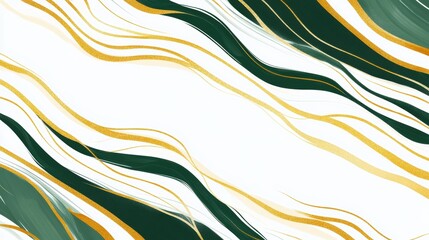 Poster - Abstract wavy lines in green and gold create a dynamic flat pattern on a white background, perfect for modern design applications.