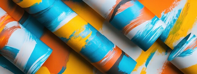Poster - Abstract Colorful Paint Strokes on Rolled Paper Vibrant Texture Artistic Background