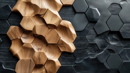 Wall Mural - Abstract wooden and dark hexagon pattern texture background.