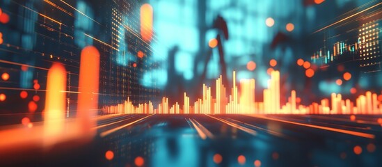 Fototapete - Abstract futuristic cityscape with glowing digital data streams and skyscrapers.