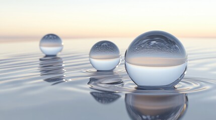 Poster - Water Droplet Reflection, intricate texture of droplets on a smooth surface, capturing light and creating mesmerizing reflections