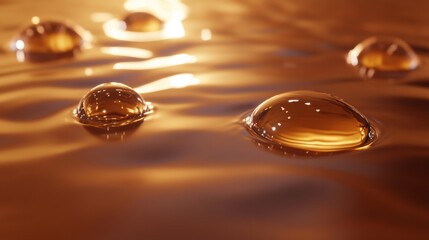 Poster - Water Droplet Texture on Smooth Surface, translucent droplets reflecting light, creating a mesmerizing visual display of clarity and depth
