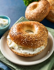 Wall Mural - Sesame bagels with cream cheese