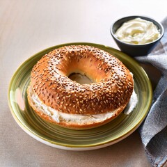 Wall Mural - Sesame bagels with cream cheese