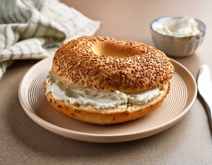 Wall Mural - Sesame bagels with cream cheese