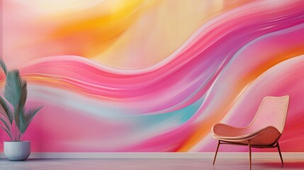 Poster - Vibrant pink abstract wallpaper with soft flowing curves creating a delicate and inviting atmosphere