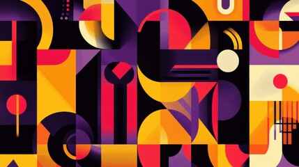 Poster - Vibrant abstract geometric wallpaper, bold colors, dynamic shapes, modern design, energetic atmosphere, contemporary decor, visual impact