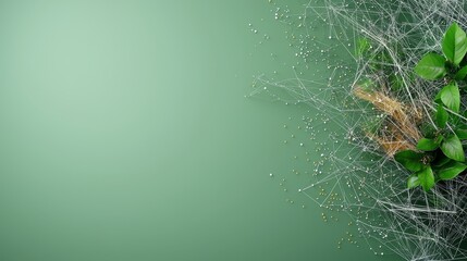 Abstract green energy concept with leaves and wireframe on green background