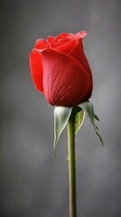 Poster - a close-up view of a single red rose bloom, artistically lit against a dark blurred background with 