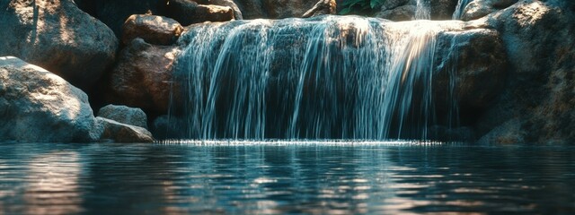 Wall Mural - Tranquil Waterfall Serenity, cascading water flows gracefully into a serene, crystal-clear pool, evoking peace and harmony in nature.