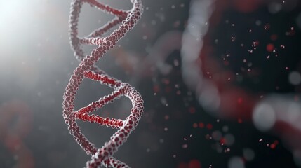 Poster - Intricate Molecular Structure of DNA Helix with Red and Black Background Illustrating Genetic Science and Biotechnology Concepts in a Modern Abstract Design
