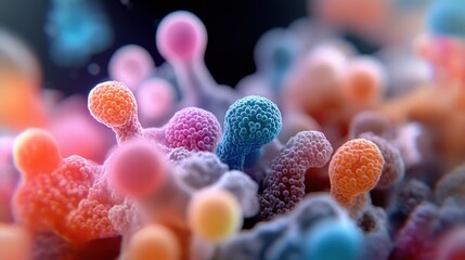 Fototapete - Vibrant Abstract Representation of Colorful Cellular Structures with a Kaleidoscope of Colors and Shapes in a Microcosm of Natural Formations