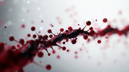 Fototapete - Abstract Image of Red Fluid Droplets Splattering on Surface with Vivid Color Gradients and Soft Background Blur for Creative and Artistic Use