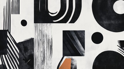 Poster - Abstract Black and White Geometric Design, striking high-contrast wallpaper featuring dynamic lines and shapes for modern interiors