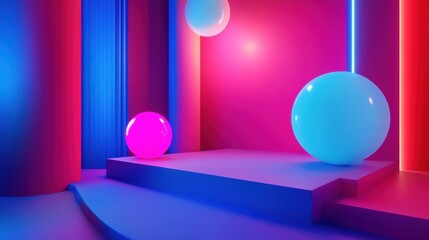 Poster - Vibrant Abstract 3D Wallpaper, featuring dynamic shapes and stunning lighting effects in a vivid color palette, perfect for modern digital spaces