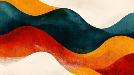 Aufkleber - Abstract wavy textured background with orange, red, teal, and beige colors.