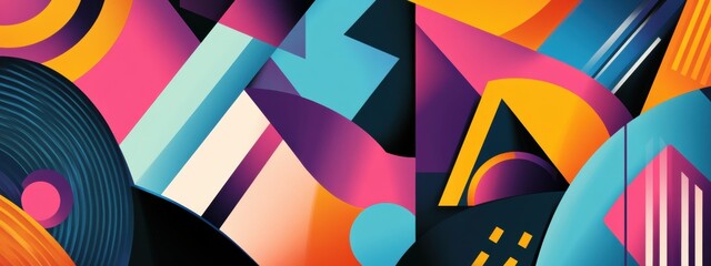 Poster - Vibrant Geometric Fusion, a dynamic blend of colorful overlapping shapes creating an engaging modern backdrop, perfect for various creative projects.