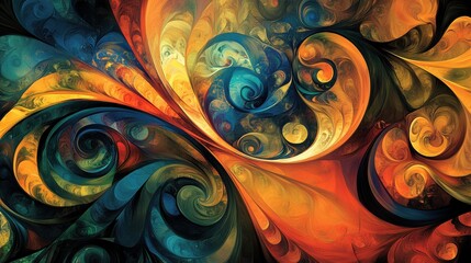 Poster - Vibrant Swirls, A dynamic abstract design featuring colorful shapes in fluid motion, perfect for digital backgrounds or creative spaces.