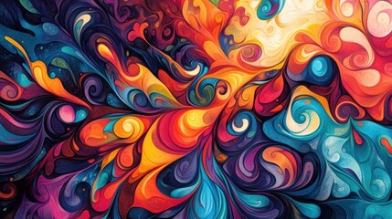 Poster - Vibrant Swirl Abstract, dynamic colors intertwine in fluid motion, creating an imaginative and energetic visual experience.